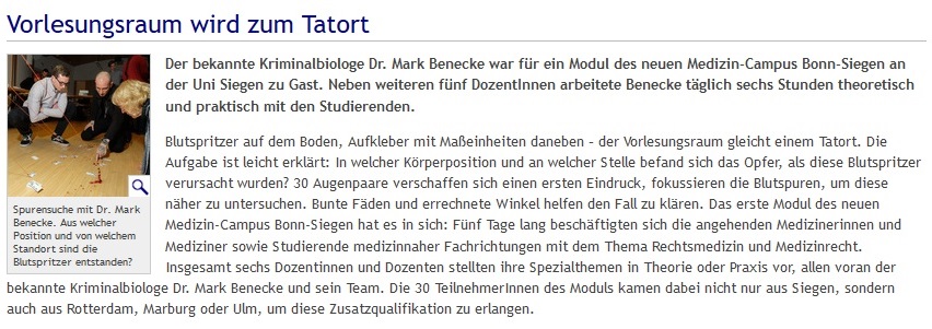 Universität Siegen vom 21.12.18 Vorlesungsraum wird zum Tatort Rechtsanwaltskanzlei Sabrina Diehl Herne Oberhausen Medizinrecht