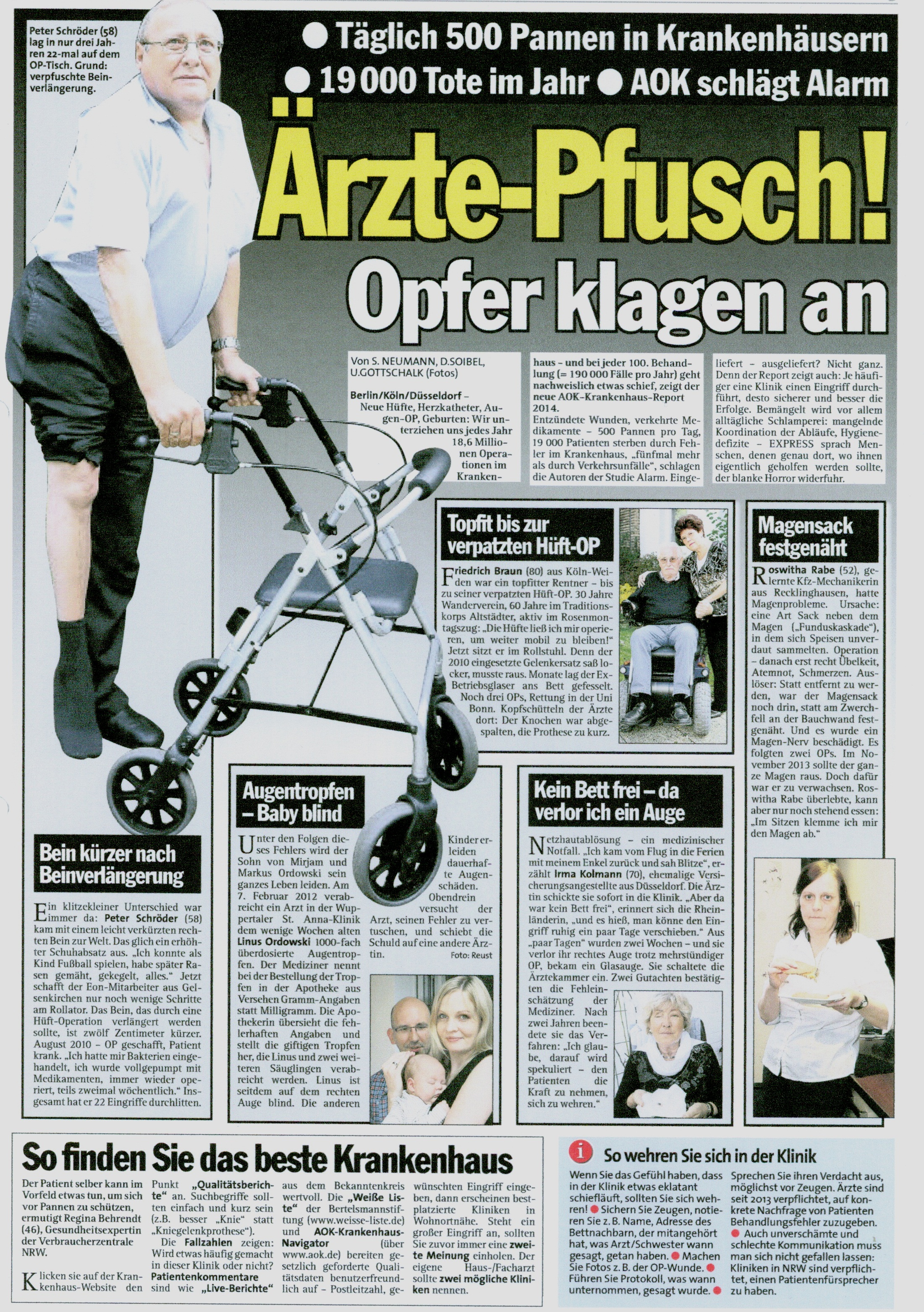 Express vom 22.01.2014 Ärzte Pfusch! Opfer klagen an