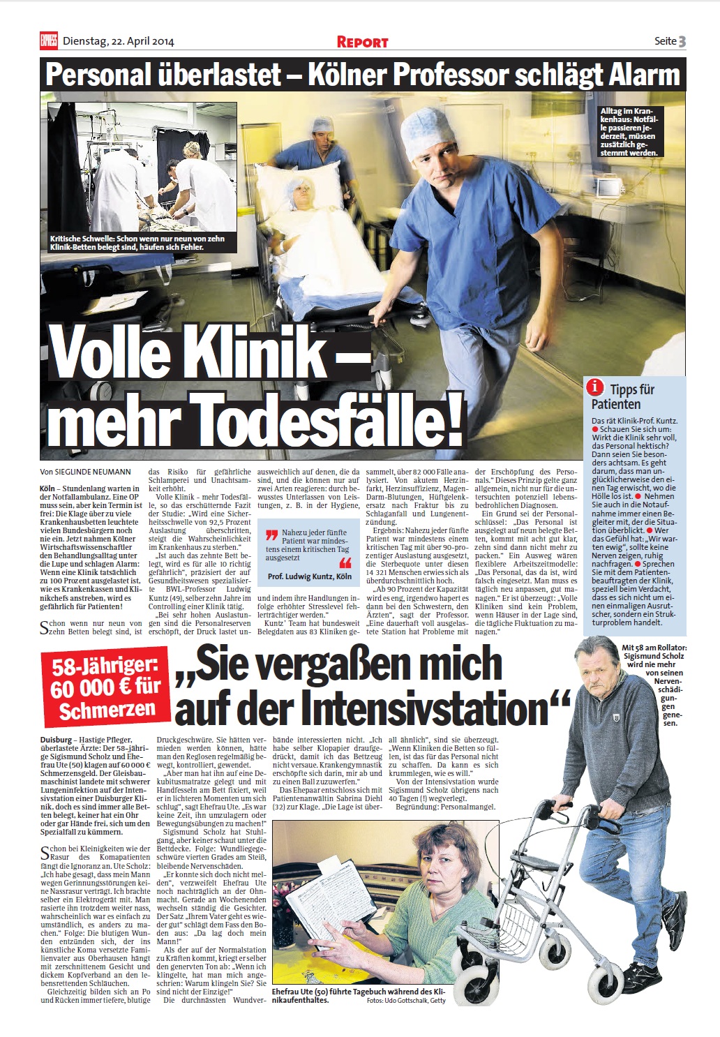 Express vom 22.04.2014 Sie vergaßen mich auf der Intensivstation Duisburg Schmerzensgeld Sabrina Diehl Patientenanwältin Oberhausen