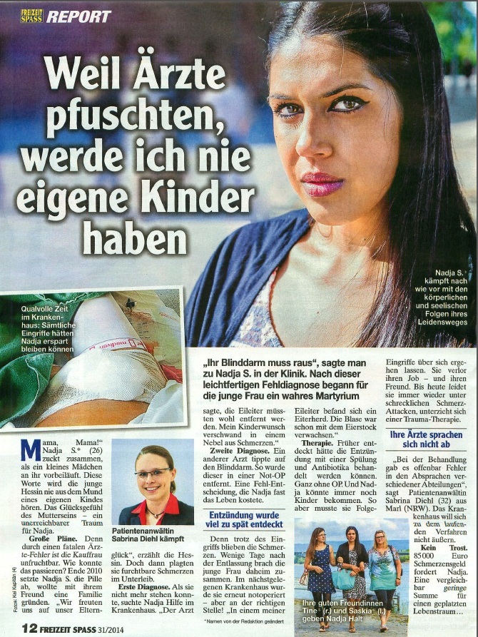Freizeit Spaß vom 23.07.2014  Aerztepfusch keine Schwangerschaft moeglich Sabrina Diehl Medizinrecht Marl Oberhausen Kanzlei Patientenanwältin