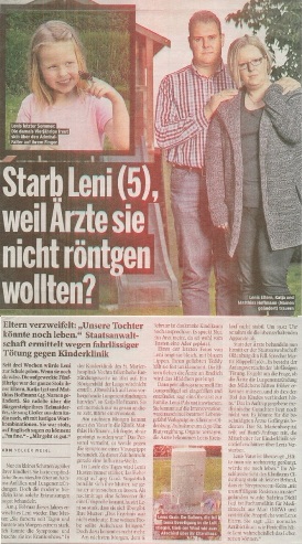 Bild am Sonntag vom 27.09.2015 starb Leni weil die Ärzte nicht röntgen wollten Sabrina DiehlFachanwältin für Medizinrecht Schmerzensgeld