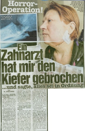 Bild vom 23.02.2015 Ein Zahnarzt hat mir den Kiefer gebrochen Zähne gezogen Chirurg Zahnklinik Sabrina Diehl Fachanwältin für Medizinrecht Marl Oberhausen Arzt