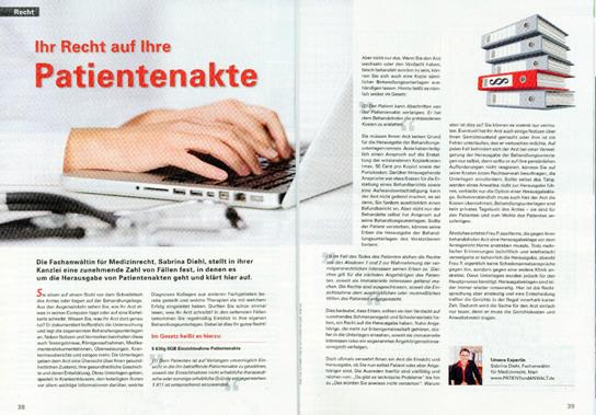 Das Magazin aus Ihrer Apothe Ausgabe 25 aus 2015 Ihr Recht auf Ihre Patientenakte Fachanwältin für Medizinrecht Sabrina Diehl Schmerzensgeld Schadensersatz 001