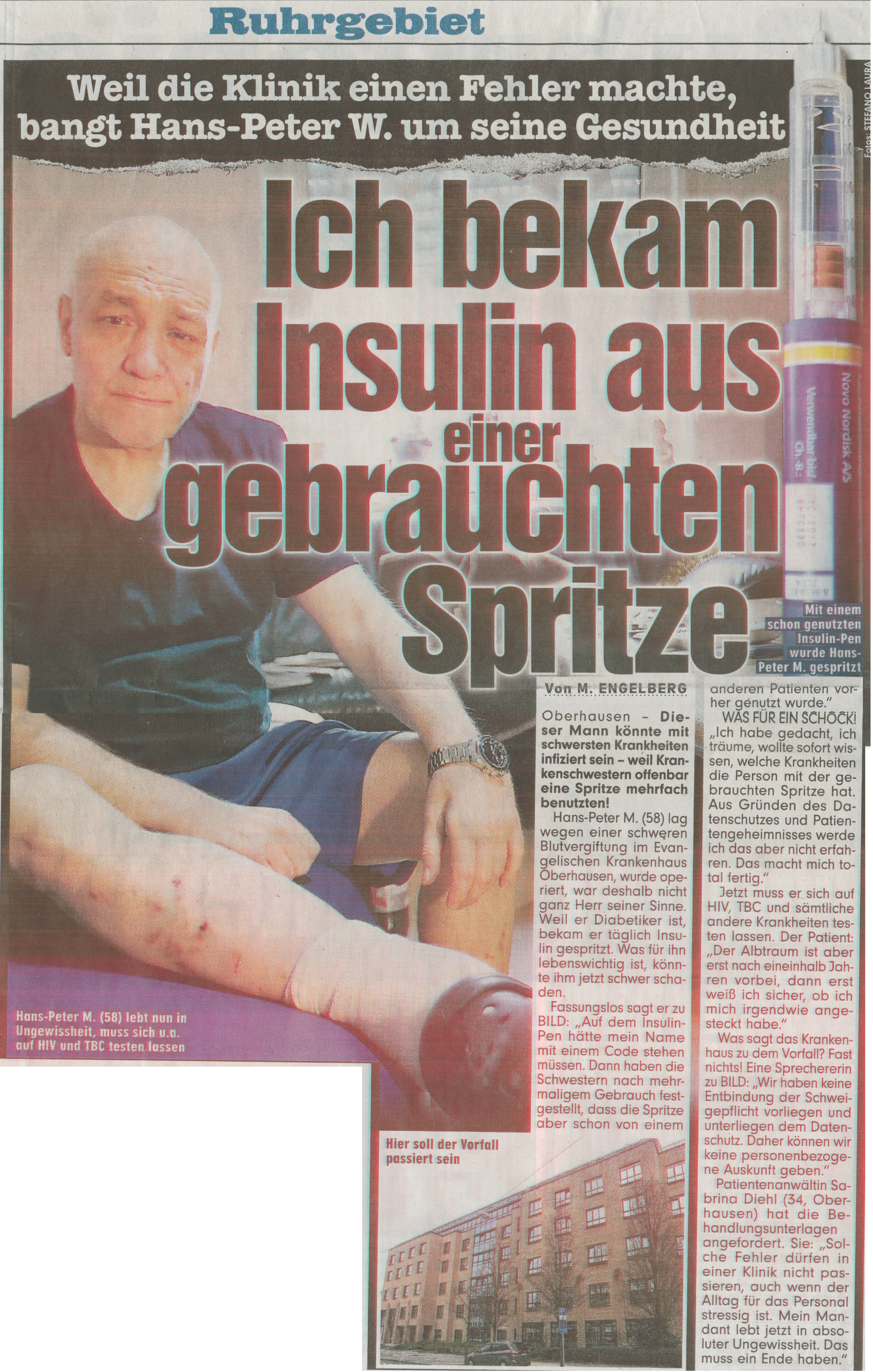 BILD vom 07.01.2016 Ich bekam Insulin aus einer gebrauchten Spritze Sabrina Diehl Fachanwältin für Medizinrecht