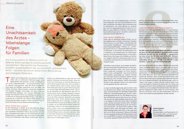 Das Magazin aus Ihrer Apotheke Ausgabe 14 aus 2016 Eine Unachtsamkeit des Arztes lebenslange Folgen für Familien Sabrina Diehl