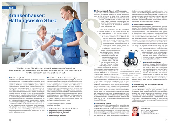 Das Magazin aus Ihrer Apotheke Ausgabe 22 aus 2016 Krankenhuser Haftungsrisiko Sturz Sabrina Diehl Fachanwalt fr Medizinrecht Hingefallen Fallen gelassen Schmerzensgeld Schadensersatz