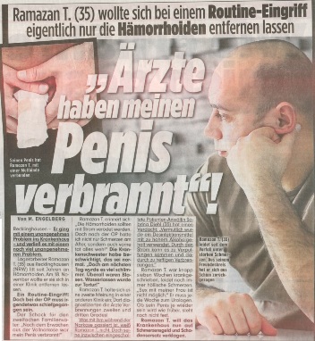 Bild vom 17.01.2017 rzte haben meinen Penis verbrannt Routine Eingriff Recklinghausen NRW Hmorrhoiden Desinfektionsmittel Patientenanwltin Sabrina Diehl Marl Oberhausen rztepfusch