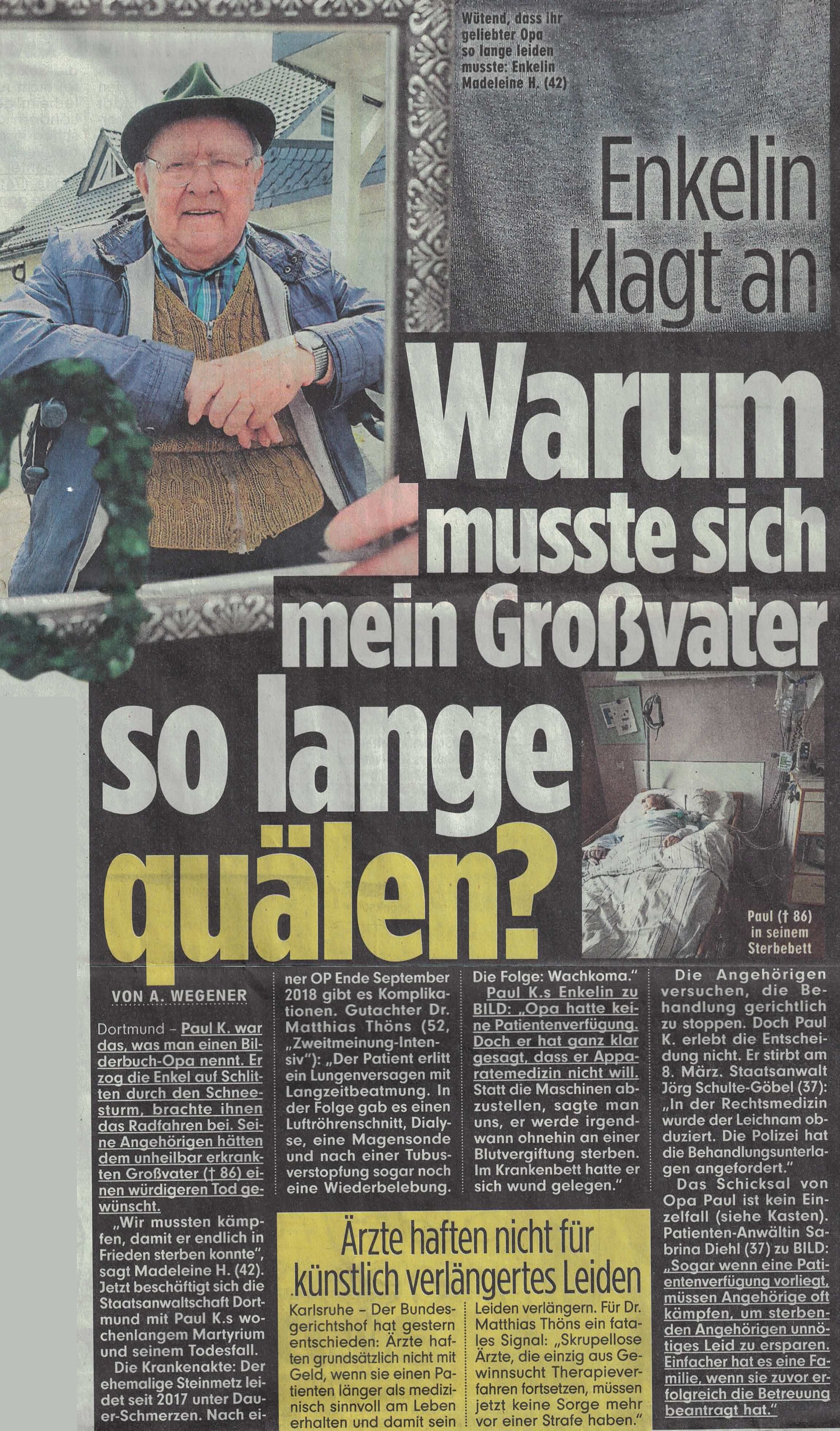 Bild vom 03.04.2019 Enkelin klagt an Warum musste sich mein Großvater so lange qualen Kanzlei Sabrina Diehl Herne Oberhausen Dortmund NRW