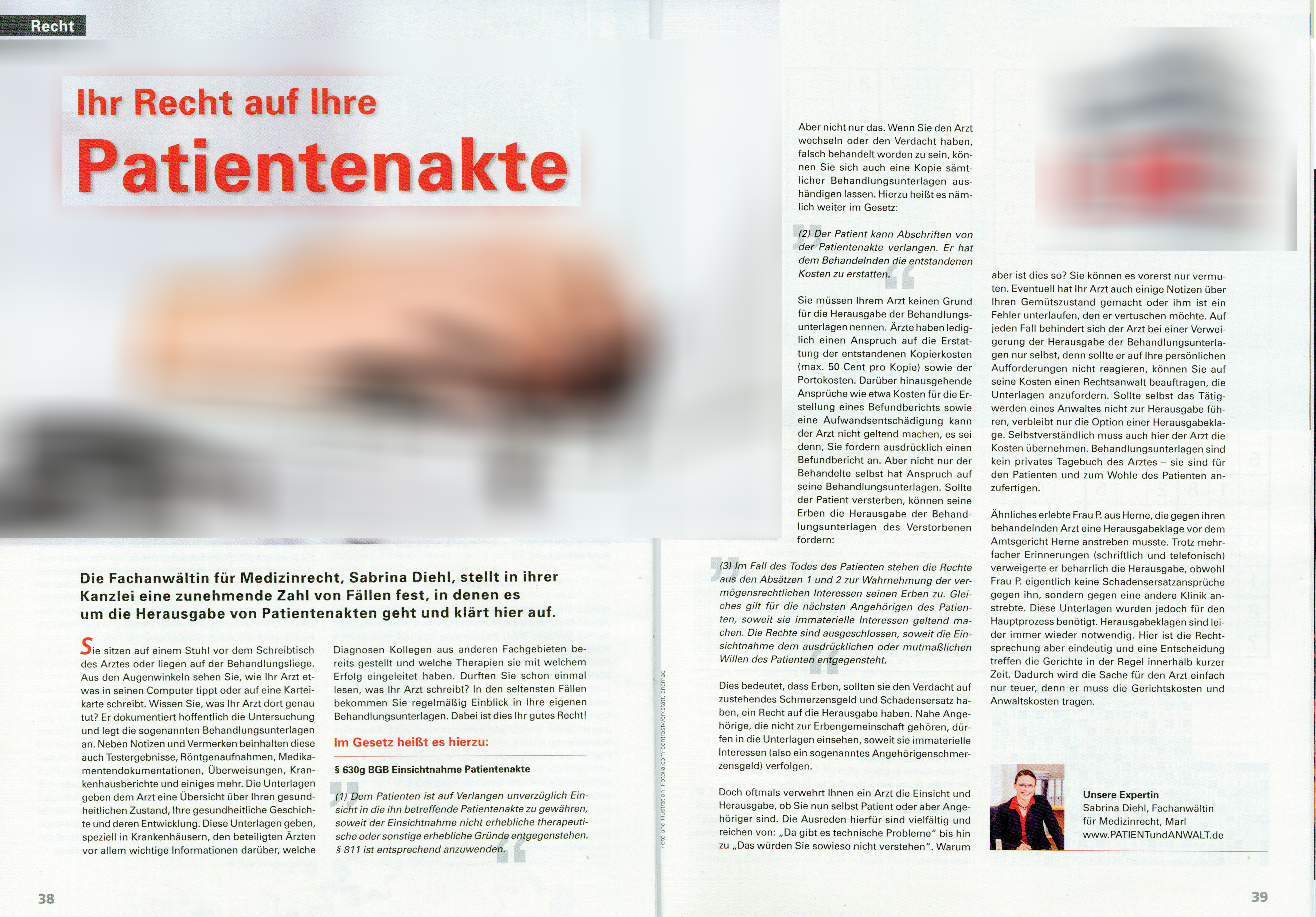 Das Magazin aus Ihrer Apothe Ausgabe 25 aus 2015 Ihr Recht auf Ihre Patientenakte Fachanwältin für Medizinrecht Sabrina Diehl Schmerzensgeld Schadensersatz 001