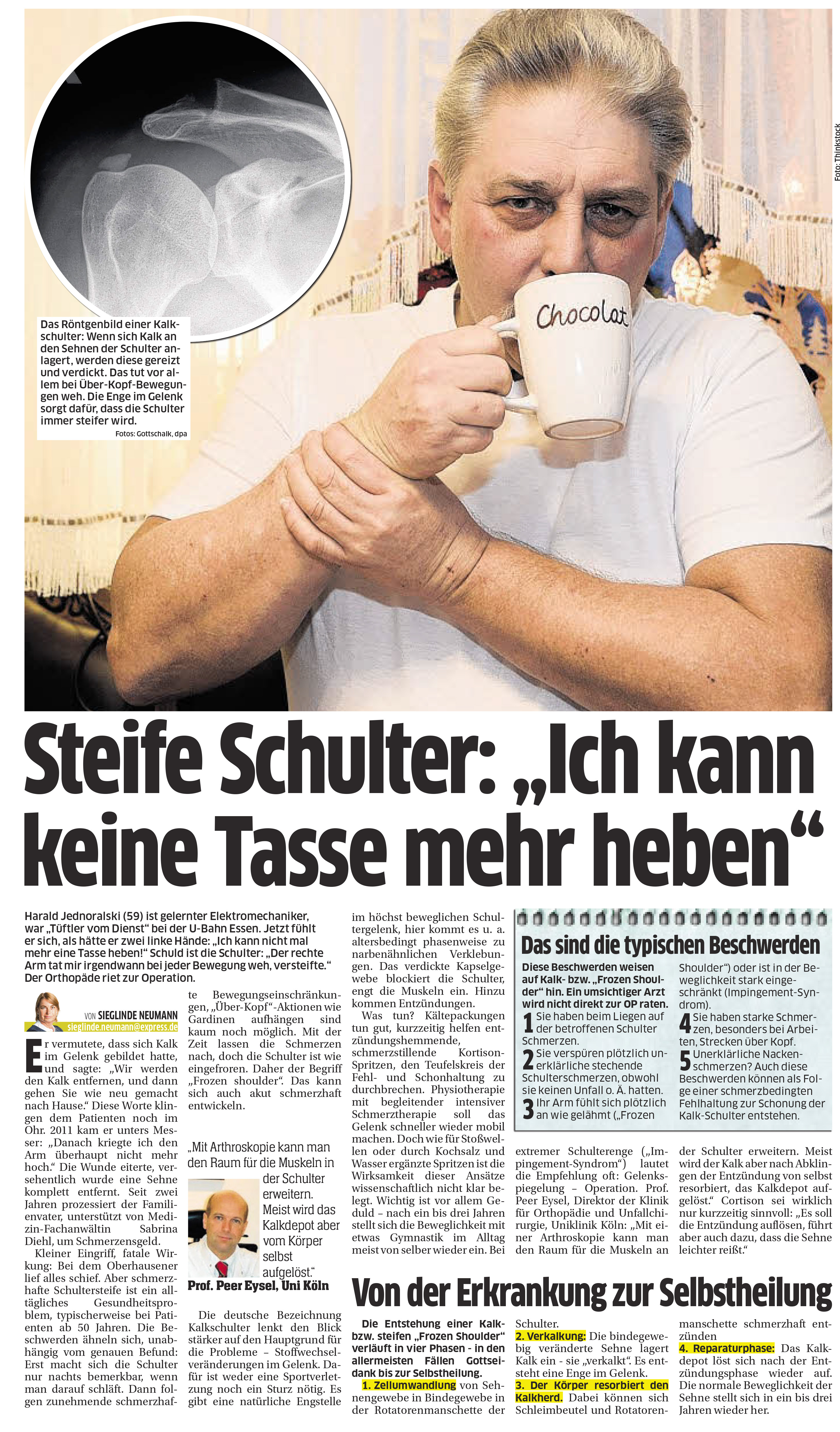 Express vom 25.01.2016 Steife Schulter Ich kann keine Tasse mehr heben Sabrina Diehl Oberhausen Marl Fachanwältin Medizinrecht Patienten Krankenhaus
