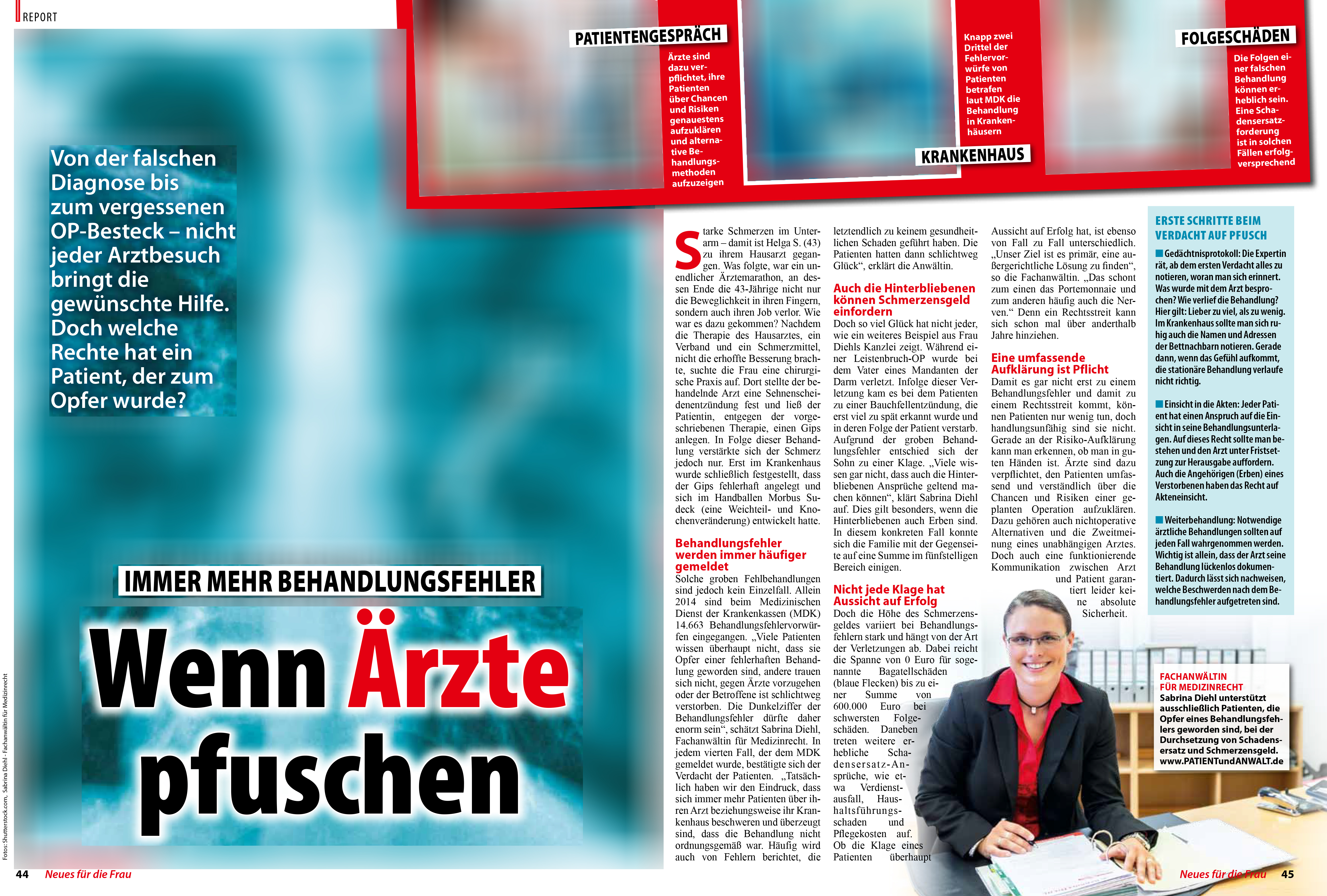 Neues für die Frau Ausgabe 11 Wenn Aerzte pfuschen Behandlungsfehler Krankenhaus Folgeschäden Schmerzensgeld Medizinrecht Sabrina Diehl Aufklärung Marl Oberhausen